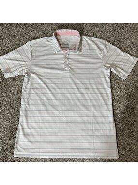 Swannies & Co Polo Shirt Men's Medium White Pink Blue Green Striped Golf